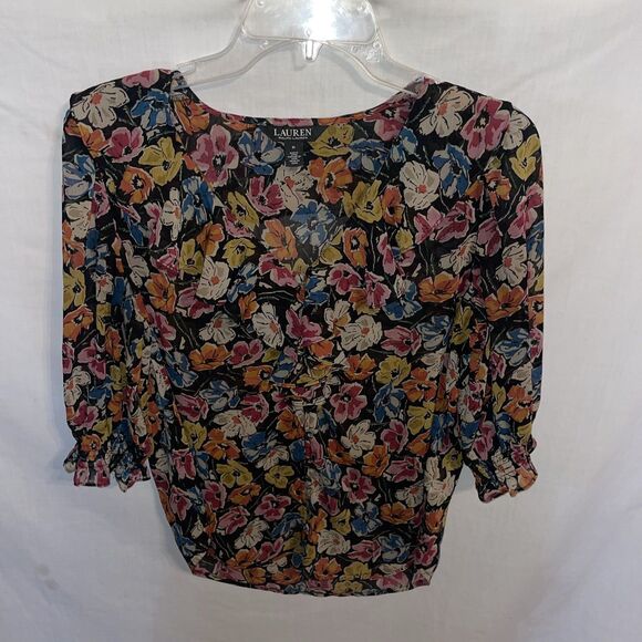 Lauren Ralph Lauren Women’s Dressy Blouse Size Medium Multicolor Floral Party - Picture 1 of 12